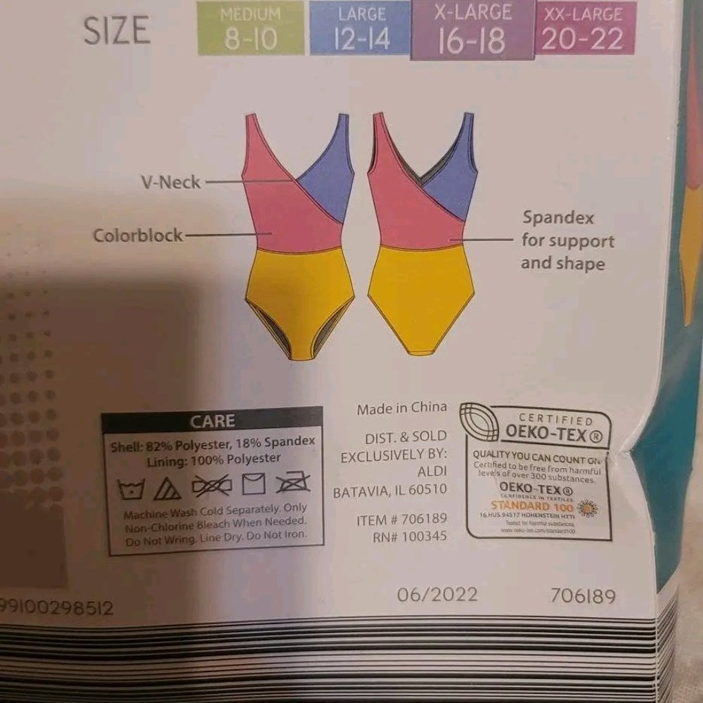 Aldi's Crane Ladies Women's Colorblock One Piece 80's Swimsuit Size XL (16-18) - Picture 2 of 3